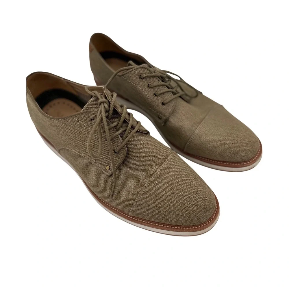 Mens Beige Khaki Oxford Shoe Canvas Derby Mens Casual Preppy Modern Minimalsit